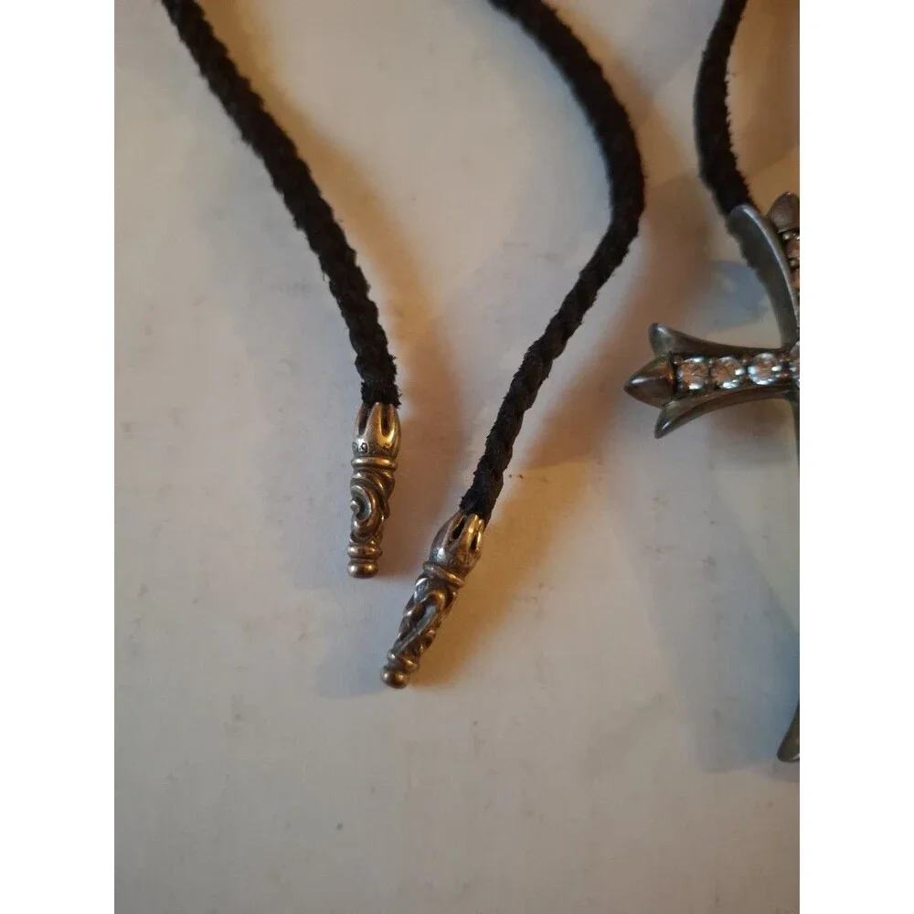 Chrome Hearts Sterling Silver Cross W/Braided Leather Necklace 1991